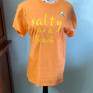 Gildan Orange Short Sleeve Tee Salty Beach Print